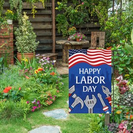 Wodison Happy Labor Day Garden Flag 12 x 18 Inch Double Sided Small Yard Flag for Outdoor Decoration