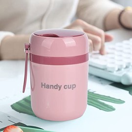 Contenedores de Sopa Aislados, Recipientes para Sopa con Aislamiento 450 Ml Recipiente para Alimentos con Aislamiento Calefactable Doble Antiescaldaduras Cuchara Plegable para Oficina (Rosa)