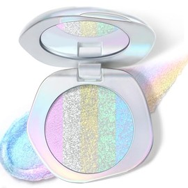 HOSAILY Paleta de resaltadores de cara de camaleón, sombra de ojos de arco iris metálico con purpurina, holográfica, brillante, de larga duración, cam