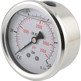 Fittingteile - Stainless Steel Glycerine Pressure Gauge Horizontal Diameter 63 mm for Compressed Air Hydraulic Water Vacuum (Display Range: 0 to 400 bar)