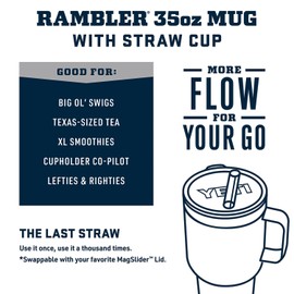 YETI Rambler 35 oz Tumbler with Handle and Straw Lid, Travel Mug Water Tumbler, Vacuum Insulated Cup with Handle, Stainless Steel, Black