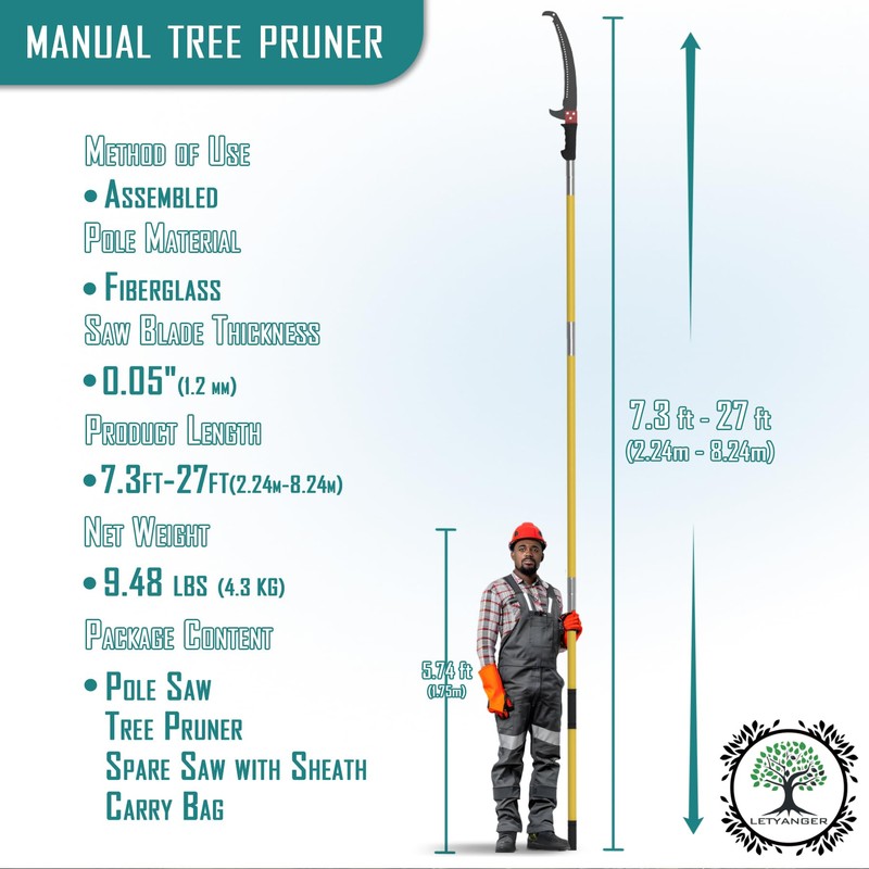 Pole Saws for Tree Trimming, 7.3-27 ft Extendable Tree Trimmers