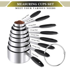 Measuring Cups & Spoons Set of 16, BOBIPRO Stainless Steel 8 Nesting Measure Cups Set & 7 double-sided Magnetic Measuring Spoons Set & 1 Leveler for Dry and Liquid Ingredient