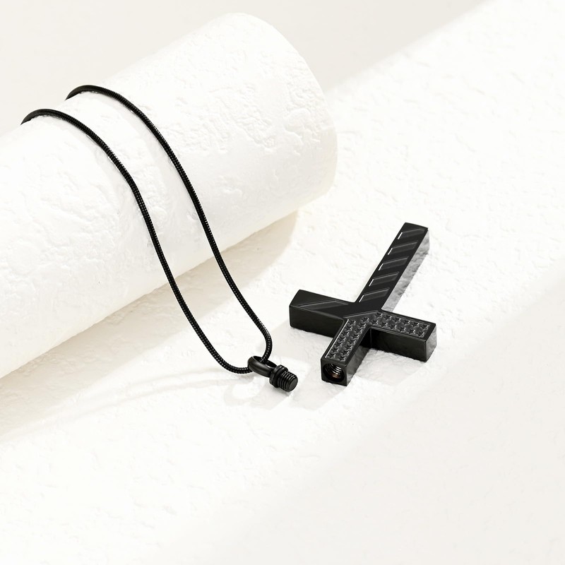 American Flag Cross Urn Necklace for Ashes for Men Women