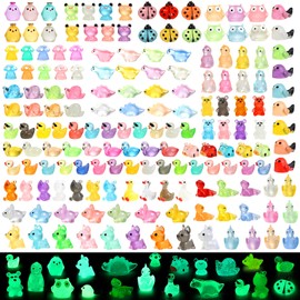 DWWPOO 168 Pcs Mini Resin Animals Tiny Resin Animals Mini Ducks Miniature Little Small Figurines Glow in The Dark for Dollhouse Fairy Garden Accessories DIY Hide Crafts Potted Plant Aquarium Decor
