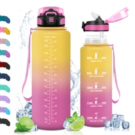 Vikaster Sports Water Bottle, Water Bottle with Straw, 1.5 Litres, BPA-Free, Leak-Proof, Sports Bottle for Camping, Yoga, Gym, Outdoors