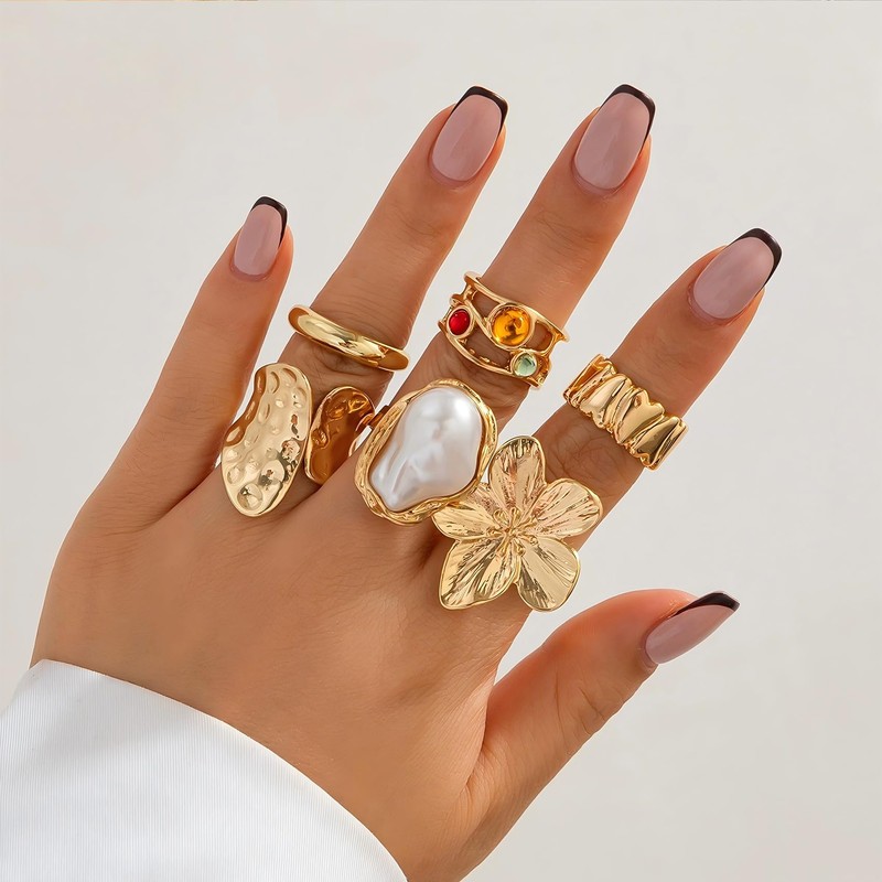 Chunky Gold Stackable Rings for Women Non Tarnish Adjustable Stacking