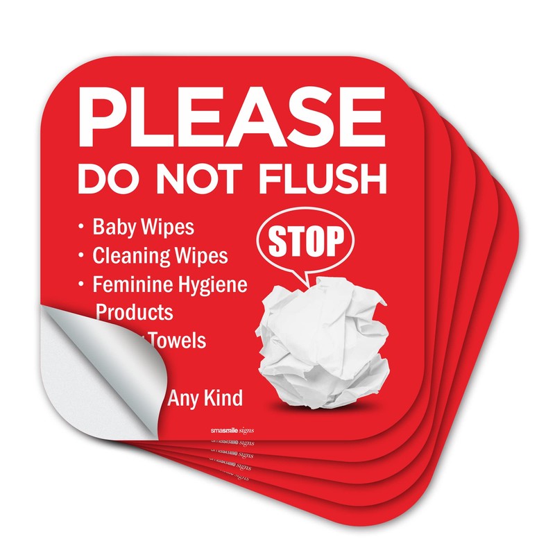 Please Do Not Flush Sign 5 Pack 6"x 6" Please