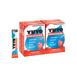 YUYO Vitaminas | 40 Sobres de Electrolitos con Vitaminas en Polvo (4 Cajas de 10 Sobres) | Sabor Jamaica | Electrolitos, Vitamina C e Iones
