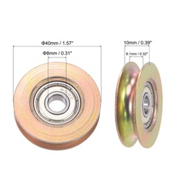 sourcing map Sliding Door Roller U Groove 8mm Shaft Hole 40mm Diameter 8.1mm Groove Width, Bearing Steel, Pack of 2