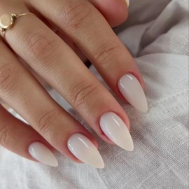 White False Nails Medium SXVME White Press on Nails Almond Solid Color Full Cover Fake Nails Medium Almond Nails Press on, Reusable Stiletto Stick on Nails for Women DIY Nail Art 24 Pcs