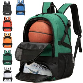AIRTTUZ Basketball Backpack with Separate Ball Compartment and Shoes Pocket, Large Capacity Sports Equipment Bags for Basketball, Soccer, and Volleyball. (green)
