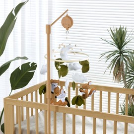FEISIKE Baby Crib Mobile Arm with Music Box Spin Motor 3In1 Set-Squirrel Baby Mobile for Cirb, 57.4 Inch Mobile Arm for Crib Wooden Nursery Decor Hanger Holder