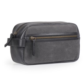 Londo Genuine Leather Travel Toiletry, Makeup, Shaving Organizer Bag - Unisex (Black/Black)