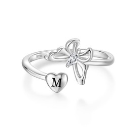 STARCHENIE Butterfly Initial Ring for Women 925 Sterling Silver Letter M Alphabet Adjustable Ring Size 7