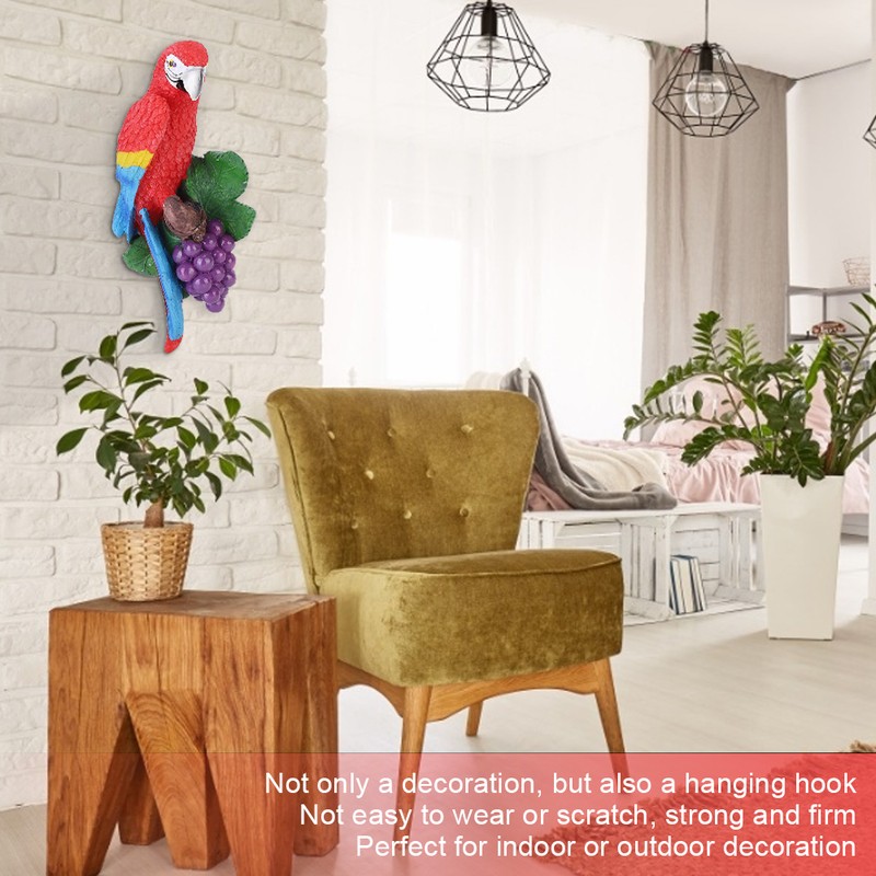 Wall Mounted Simulation Parrot Decor Hanging Hook Resin Craft Home