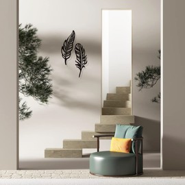 NBEADS 2 Pcs Feather Metal Wall Art Decor, Black Wall Hanging Decor Silhouette Wall Art for Home Bedroom Living Room Bathroom Kitchen Office Hotel Wall Decoration