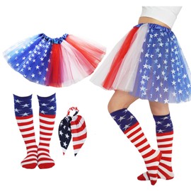 4th of July Tutu Red White and Blue Tutu with Socks for Adult Independence Day USA Women Star Costume (Style B)