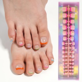 Plauva French Press on Toenails, 150pcs Short Toe Nail Tips, Soft Gel Toe Press On Nails, Soak Off Fake Toe Nails for Women Toe Nail Art DIY 15 Sizes