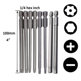 Eyech 16pcs Long Screwdriver Bits Set Cross+Slotted+Torx+Hex Head Screwdriver Bits Kit Magnetic 1/4 Inch Hex Shank Drill Screw Driver Bits -4 Inch Length