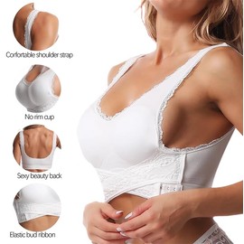 AWAVM Women's Bras,Comfy Corset Bra Front Cross Side Buckle Lace Bras (UK, Alpha, One Size, L, Regular, Regular, White)