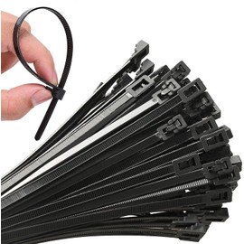 100Pcs 24 Inch Heavy Duty Industrial Zip Toes,Releasable Black Cable Ties, Nylon Adjustable Tie wrap,Reusable Zip Toes Tie Straps For Garden Plant Secure Vine, Home, Office Use