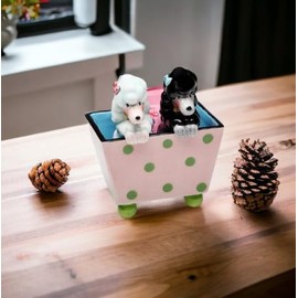 Fine Ceramic Poodles Dog with Holder Salt and Pepper Shakers Set, 4-3/8" H