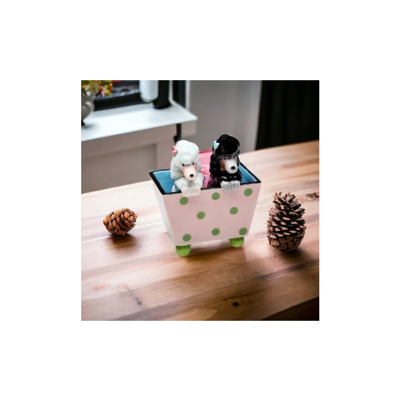 Fine Ceramic Poodles Dog with Holder Salt and Pepper Shakers