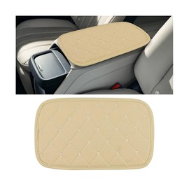 HZEL Car Center Console Cover, Leather Waterproof Automobile Armrest Seat Box Cushion Pad, Comfortable Vehicle Interior Protector Accessories, Universal for SUV, Truck, Sedan (Beige)