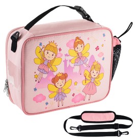HeavenlyUnicorns Insulated Fairy Kids Lunch Bag for Girls Child with Bottle Holder, Carry Handle & Shoulder Strap, Kids Lunch Box Snack Box Thermal Tote Cooler Bag for School Picnic Outdoor or Work