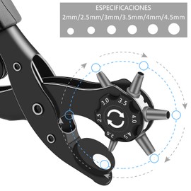 Leather Hole Punch [Full Set], Diyife Punch Plier Tool with 2 Free Extra Large Punch Plates 1 Handy Ruler, Multi Sized Puncher Pliers - Ideal for Belts, Crafts, Card, Plastic, Felt, Rubber - Negro