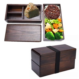 Lunch boxes, Japanese Traditional Natural Square Wooden Lunch Containers Double Layer Natural Wooden Bento Box for Picnic Sushi