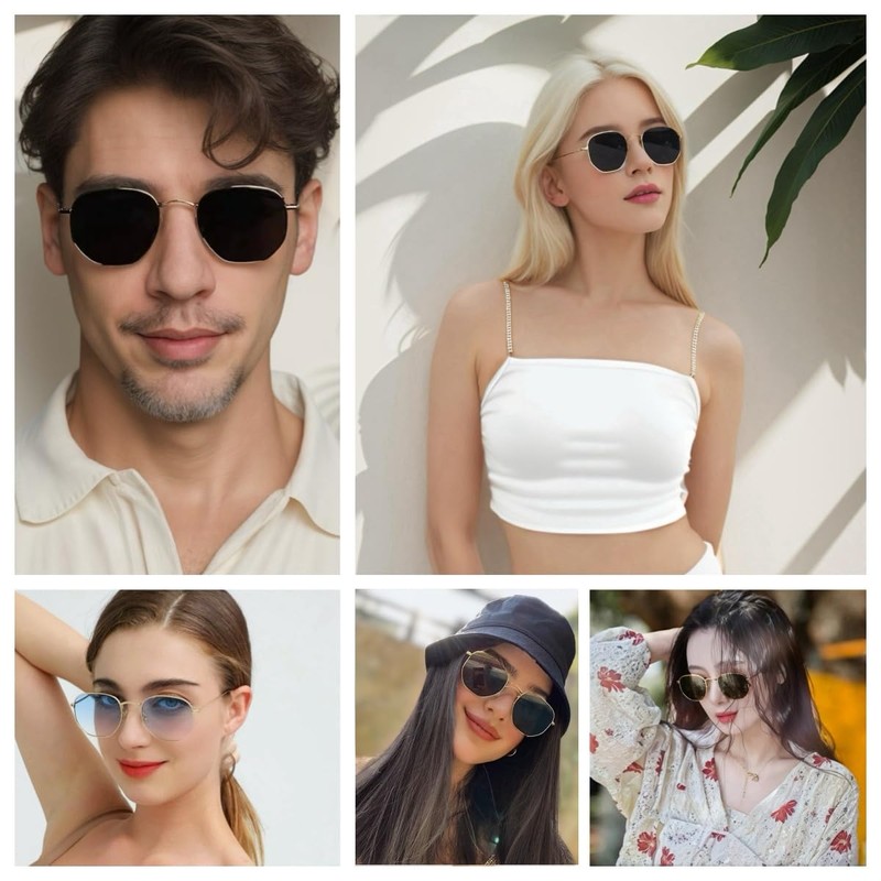 QVKUUT Retro Polygon Sunglasses for Men and Women, Silver/black
