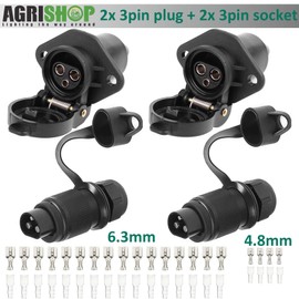 AGRISHOP Trailer Plug 3-Pin 12 V 24 V and 2 Pieces Socket 3-Pin Waterproof Tractor Socket Plug 3-Pin for Lorry RV Car Plug 3 Pin with Insulation Sleeve Wire Crimping Terminal Block
