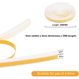 RATEL 30 m Sealing Tape for Doors, Door Seal, Window Anti-Collision Sealing Strip with 1 x Scissors and 1 x Tape Measure for Blocking Cracks and Gaps (White)