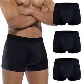 Calzoncillos absorbentes para incontinencia masculina, lavables, con bragueta abierta y protección contra fugas. Bóxer para adultos a prueba de fugas (3 negros, M).