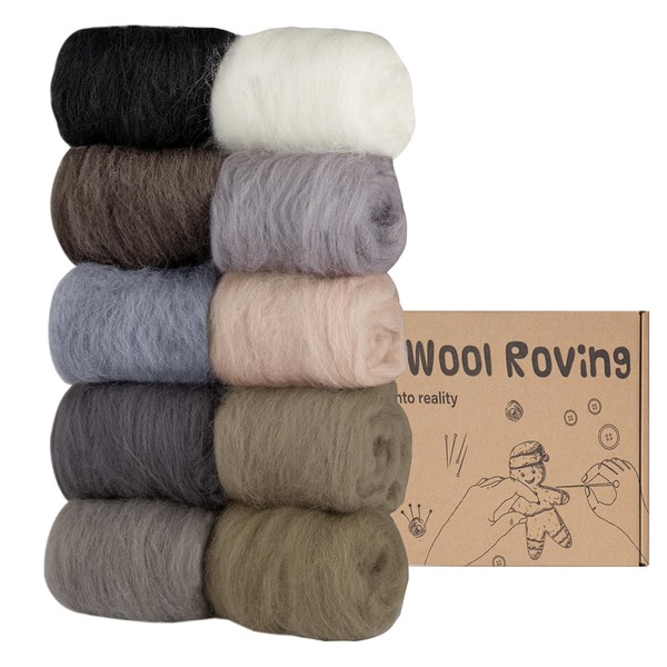 Homewit Wool for Felting Wool 10 Colours 10 g Each Felting Wool Dry Felting and Felting Wool Wet Felting Fairy Tale Wool Sheep Wool Set for Starter DIY Wool Crafts