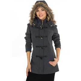 Alpine Swiss Duffy Womens Gray Wool Coat Fur Trim Hooded Parka Jacket Small