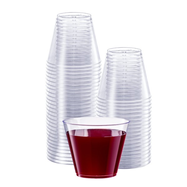Comfy Package Clear Hard Plastic Cups/Tumblers [9 oz. Squat - 100 Count] Small Disposable Party Cocktail Glasses