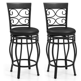 Giantex 26" Swivel Bar Stools Set of 2, Counter Height Bar Stools with Back, Upholstered PU Leather Seat, Footrest, Max Load 330Lbs, Vintage Metal Barstools for Kitchen Island, Dining Room, Pub, Black
