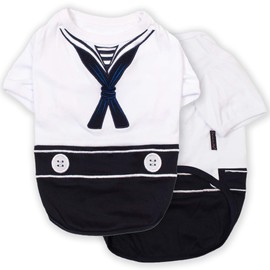 Parisian Pet Sailor Dog Costume - Embroidered Sleeved Dog Shirt - 100% Cotton & Polyester - Blue & White - 3XL