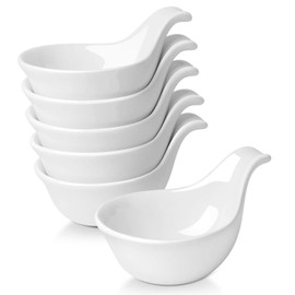 Flexzion Ceramic Dipping Bowls, Small Bowls for Dipping with Handle, Condiment Cups Soy Sauce Dish, Porcelain Ramekins, Sauce Holders, Containers for Small Side Dishes Dips - 3 oz, Set of 6, White