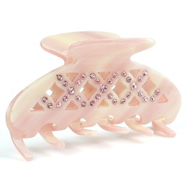 MAORULU Acetate Hair Claw Clip – 3.7 Inch Decorative Jaw Clip for Thick & Thin Hair, Strong Hold Rhinestone Clamps for Women Girls, Pink