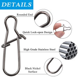 Fishing Duo-Lock Snap Nice Swivel, 120pcs Stainless Steel Quick Change Safe Lock Fishing Lure Hooks Connector Fishing Tackle 26LB-200LB Size 0#-8#