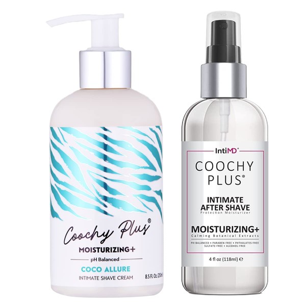 Coochy Plus Intimate Shaving Complete Kit - COCO ALLURE & Organic After Shave Protection Soothing Moisturizer Mist – Antioxidant Formula Prevents Razor Burns, Itchiness & Ingrown Hairs