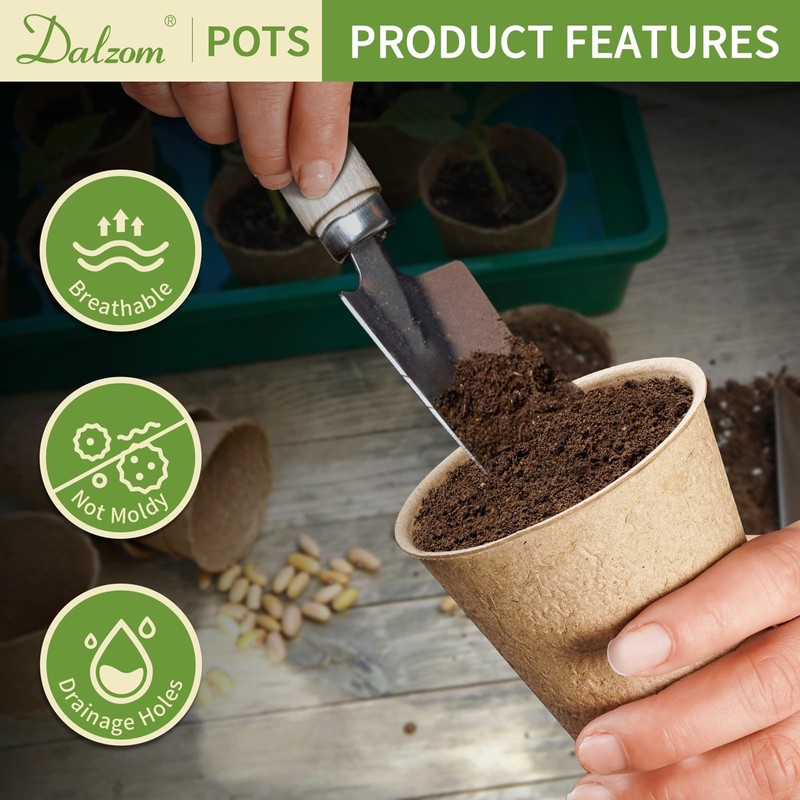 Dalzom® 60Pcs 3.1” Peat Pots with 60Pcs Plant Labels, Biodegradable