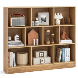 Tangkula 10-Cube Bookshelf, 47.5”L Floor Bookcase with 2 Anti-Tipping Kits, Freestanding Storage Organizer, 4-Tier Display Shelf for Home, Office & Dorms, Natural/White (Natural, 10-Cube)