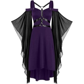 N/A Goth Harness Cold Shoulder Butterfly Sleeves Cosplay Purple Dress SIZE 6 NWT