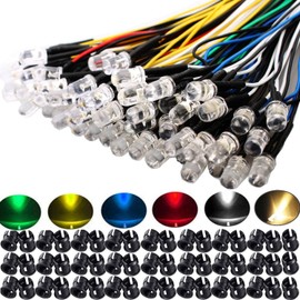 RUNCCI-YUN 60Pcs 5mm Pre Wired LED Diodes Light Ultra Bright -White Warm White Red Blue Green Yellow (10PCS X 6 Colors) + 60Pcs 5mm Plastic LED Holder