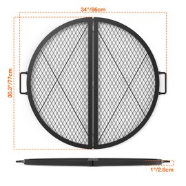 only fire X-Marks Fire Pit Cooking Grate, Foldable Round Grate for Outdoor Cooking, Heavy Duty Steel Campfire BBQ Grill Grid with Handle, Portable Camping Cookware, 30 inch
